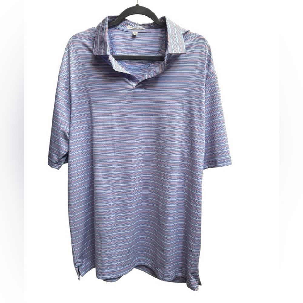 STRAIGHT DOWN Men’s Luxury Golf Polo Shirt SZ XXL Blue White Micro Stripe NWOT